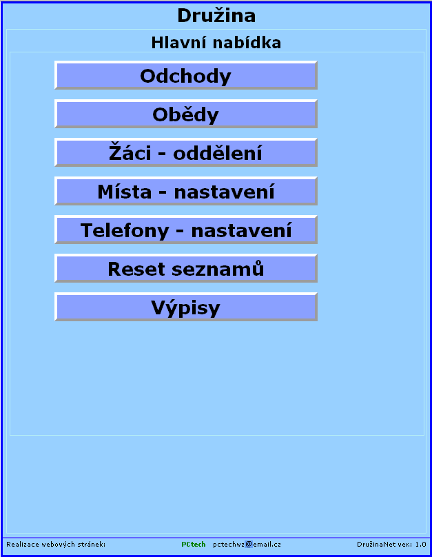 DruzinaNet - server - menu