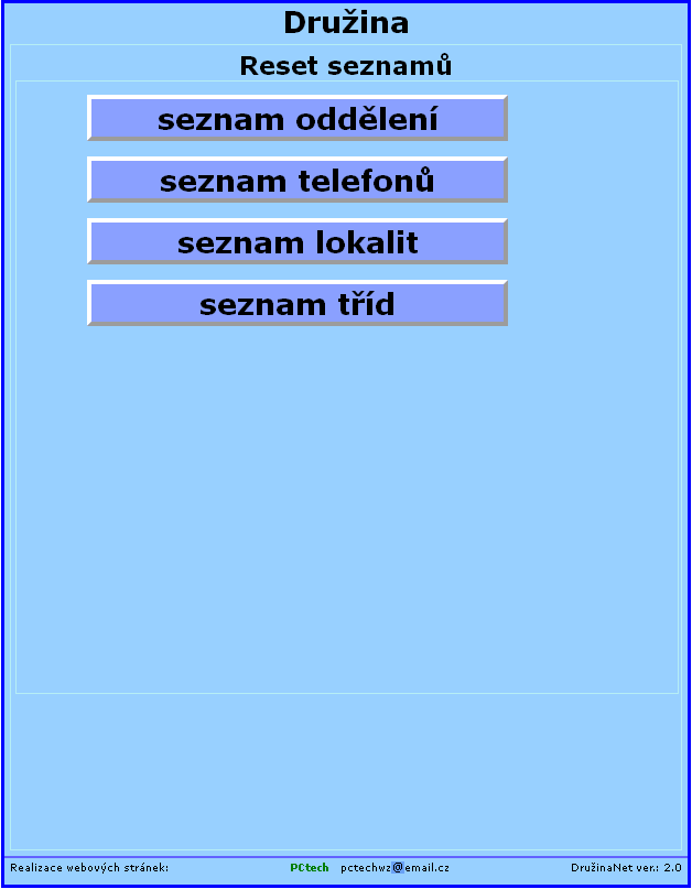 DruzinaNet server - Reset seznamů